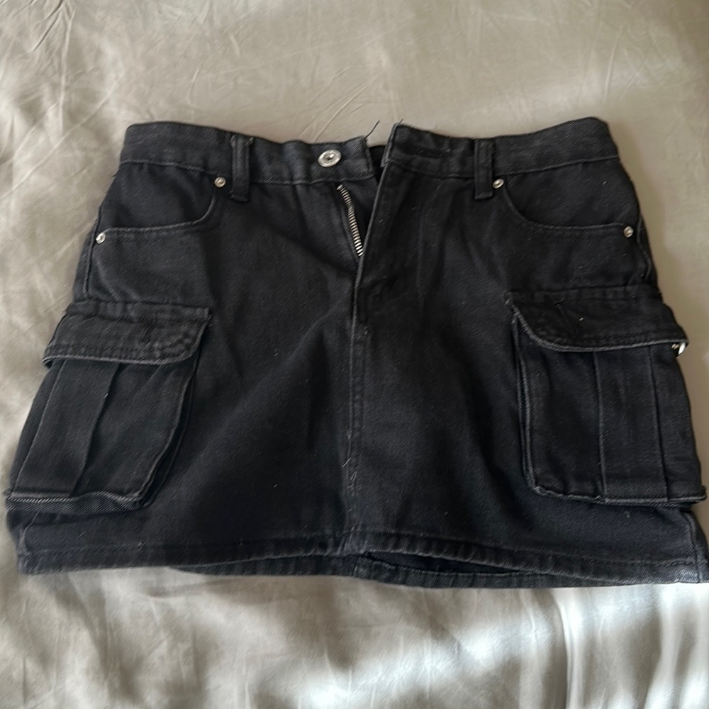 Shinsei - High Rise Cargo Denim Mini A-Line Skirt
